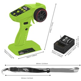 Hobby Fans RC Radio System 4CH 2.4G RC Transmitter with Receiver and Lanyard Anti-Jamming Remote Controller for RC Car Crawler Boat, Green & Black