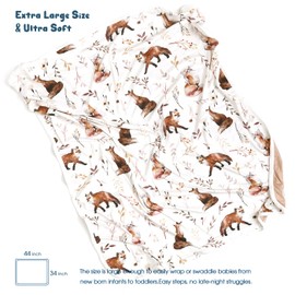 GRSSDER Baby Blankets Super Soft Stretchy Jersey Knit Swaddle Blanket for Girls and Boys, Double Layer Reversible Receiving Blankets 34 x 44, Extra Large for Swaddling, Pretty Fox Pattern