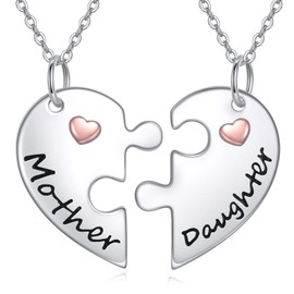 POPLYKE Heart Matching Mom and Her Sweet Necklace 2 Sterling Silver Mother Jewelry Mommy Necklace Set Mothers Day Gifts for Women Wife