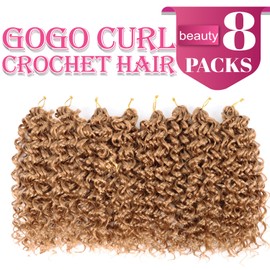 Gogo Curl Crochet Hair 12 Inch 8 Packs Short Curly Crochet Hair for Blcak Women - Beach Curl Crochet Hair - Deep Wave Crochet Hair - Water Wave Braids Synthetic Hair Extensions (12 Inch 8 Packs, 27)