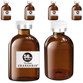 ZHANXUBIO Sterile Empty Vials with Self Healing Injection Port and Aluminum Plastic Cap,Sterile Package (50ml Amber 6PCS)