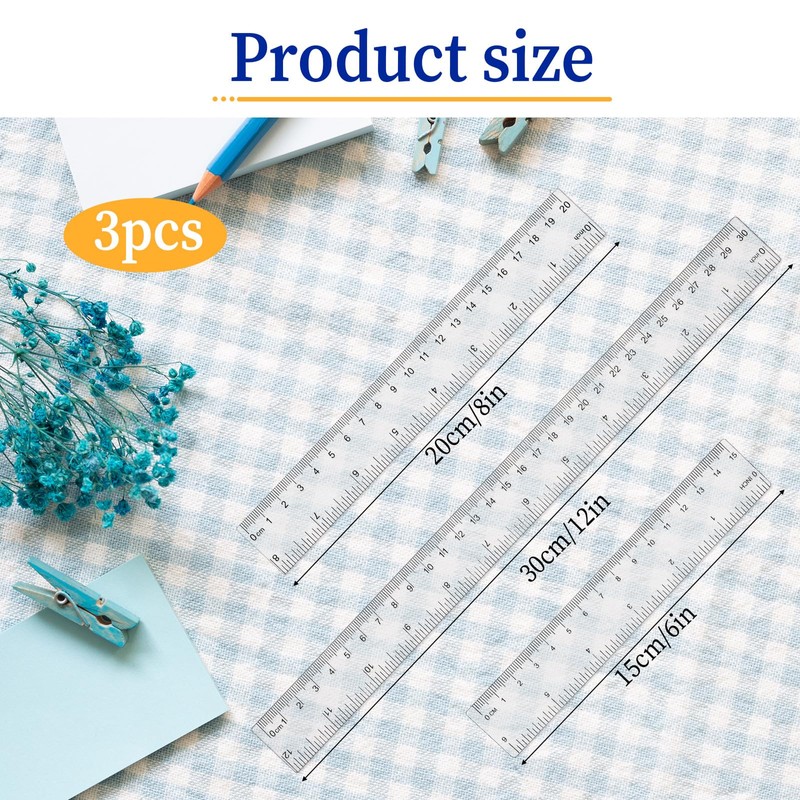 BOHUIZ 3 Pack Plastic Ruler Straight Ruler with Centimeters and
