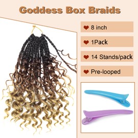 Goddess Box Braids Crochet Hair With Curly Ends 8 Inch Bohomian Box Braids Crochet Braids 1 Packs 3X Crochet Braids Synthetic Braiding Hair Extension for Black Women (8 Inch (Pack of 1), 4-30-27)……