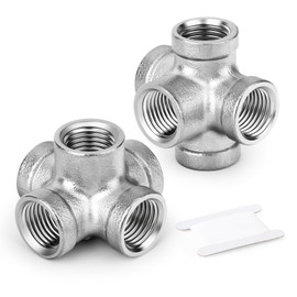 ERGAOBOY 2 Pieces 1/2" BSP 5 Way Stainless Steel Cross Fittings for Water and Air Line, Industrial Application