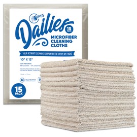 Dailies Microfiber Cleaning Cloths | 15-Pack (Beige) 12"x10" | Fits TowelNest Dispenser | Reusable, Absorbent, Washable | Eco-Friendly Paper Towel Alternative