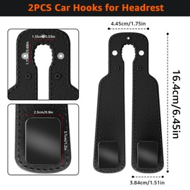 Geyrut Headrest Hooks For Car, Multifunctional Purse Hook Leather Seat Back Storage Hook Double Metal Hooks Car-Hangers for Seat, 2 Pack (Black)