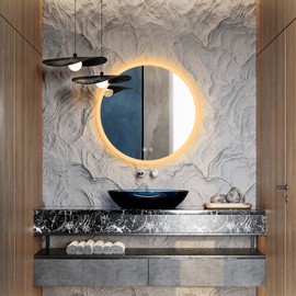 Niccy 28 Inch LED Round Mirror with Light, Backlit/Front Lighted, Frameless LED Wall Mounted Bathroom Vanity Mirror, 3 Color Stepless Dimmable 3000K/4500K/6000K, LED Anti-Fog Lighted Bathroom Mirror