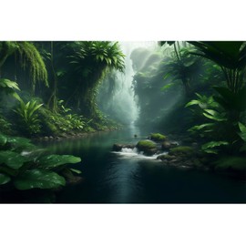 Aquarium Background Jungle Green Plants River Terrarium Background Foggy Jungle with Green Plants Reptile Habitat Background Jungle Style Fish Tank Wallpaper Background Decor Vinyl 24x16in