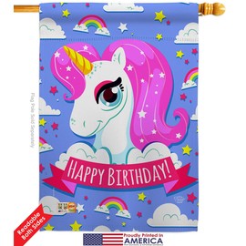Ornament Collection HS192067-BO Magical Unicorn Birthday Special Occasion Party & Celebration Impressions Decorative Vertical 28" x 40" Double Sided House Flag Set Printed in USA Multi-Color