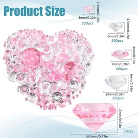 SOFPLATE 1100Pcs Diamond Table Scatter Crystals Pink Diamond Confetti Crystal Clear Wedding Acrylic Rhinestone Vase Filler Beads for Table Wedding Decorations Bridal Shower Decor 3MM 6MM 7MM 10MM 20MM
