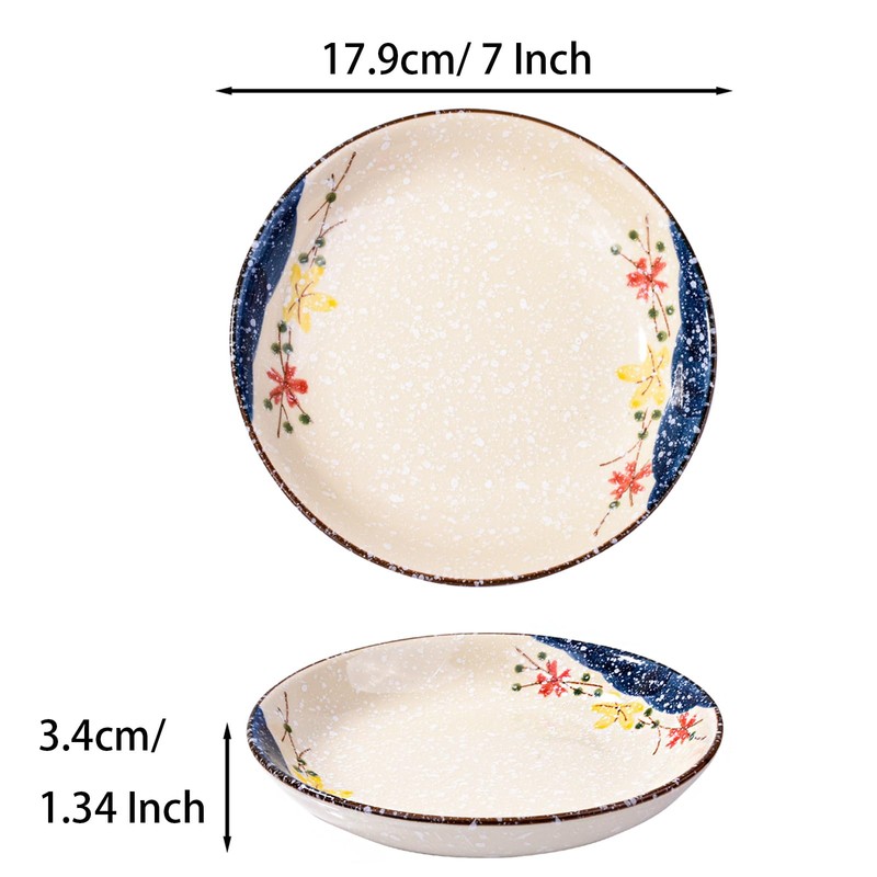 Swlthwen 4 Pcs Japanese Ceramic Dinner Plates, Household Tableware Plates
