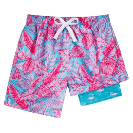 Funnycokid Boys Swim Trunks with Compression Liner Teen Quick Dry Swim Shorts Hawaii Anti-Chafe Bathing Suit Size 14-16