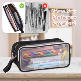 Clear Pencil Case, Black Pencil Case, Transparent Pencil Case for Exams, See Through Pencil Case, Large Capacity Pencil Case, Pencil Pouch, Compartment Pencil Case for Girls Boys School Stationery
