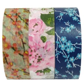 Wrapables Spring Bloom Japanese Washi Masking Tape (Set of 3), 10M L x 15mm W