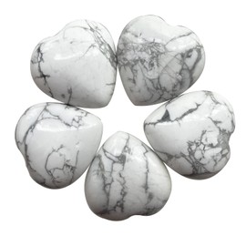 Ladeukoi Natural Crystal Love Heart Stone, Polished Healing Palm Bag Stone, Reiki Balancing Meditation Mini Stone, 1 Inch (25 mm), White Howlite Turquoise