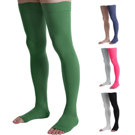 Doc Miller Thigh High Compression Socks Women and Men 20-30mmHg for Varicose Veins, Pregnancy Support Compression Stockings for Women, 1 Pair (Dark Green, Large)