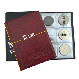 COLLECTOR - Coin album for 96 medium sized coins such as A-Z 10 Pence 10p 50p 50 Pence £1 €1 €2 or others - MULTICHOICE (Red)