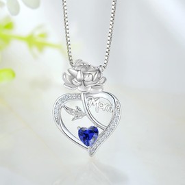 CARICY 925 Sterling Silver Peony Flower Necklace with Love Heart Birthstone Mother Day Gemstones Pendant Jewelry Gifts for Women Mom