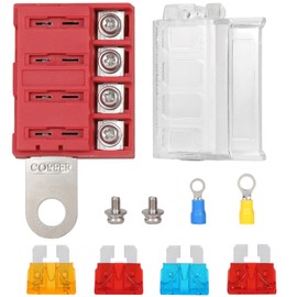 Greluma 4 Wege Blade Batterieklemmen Sicherungsblock, 4 Kreis Sicherungskastenhalter mit Abdeckung für Auto LKW Boot Marineyacht