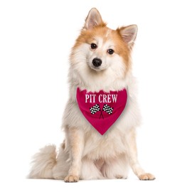 Pit Crew Dog Bandana, Deep Pink Pet Dog Triangle Scarf, Checkered Flags Race Car Flag Dog Bandana, Funny Cute Dog Bandana, Gift for Dog Lover, Dog Bandana for Small Medium Large Dogs (D63)