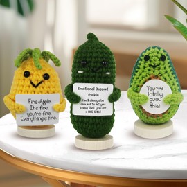 EzKnotify Funny Emotional Support Potato Gag Gift with Base, Mini Knitted Wool Crochet Dolls for Tough Times, Perfect for Friends, Parties, Birthdays, and Christmas(Pickle Pineapple Avocado)