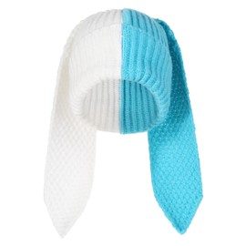 Gorro de conejito para mujer, gorro de conejo, gorros de ganchillo, gorro de invierno, gorro de calavera cálida para esquí al aire última intervensión, Blanco&azul, Talla única