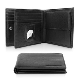 HIDES REPUBL1C® 'Sydney' AirTag Wallet mit Münzfach und RFID-Schutz | AirTag Geldbeutel | Portmonee Herren Airtag | Geldbeutel AirTag | Geldbörse AirTag | Schwarz Nappa