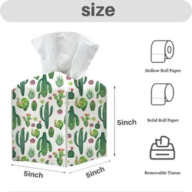 Tissue Box Cover, Tissue Box Holder, Square with Belt Bottom, PU Leather Decorative Organizer for Desk, Tabletop, Countertop Bathroom, Toilet Car, Office, Dresser Bedside, Aesthetic Cactus Decor