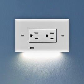 SnapPower GuideLight 2 PLUS - LED Bright/Dim/Off Light Sensor Night Light - Electrical Outlet Wall Cover Plate For Horizontal Décor Outlets - White (1 Pack)