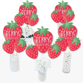 Big Dot of Happiness Berry Sweet Strawberry - Fruit Themed Birthday Party or Baby Shower Centerpiece Sticks - Table Toppers - Set of 15