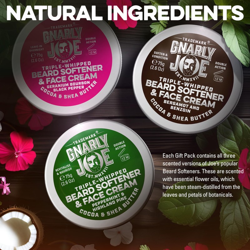 Gnarly Joe Beard Softener Gift Pack for Men (3 Jars,