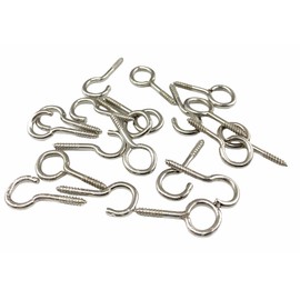 10 Hooks and 10 Eyes for Curtain Wire, Screw In, Chrome Plated, 25mm