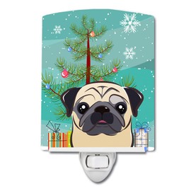 Caroline's Treasures BB1634CNL Christmas Tree and Fawn Pug Ceramic Night Light Compact, UL-Certified, Ideal for Bedroom, Bathroom, Nursery, Hallway, Kitchen, 6x4x3, Multicolor