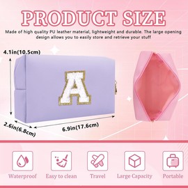 Lohhbve Small Minimalism Cute A-Z Makeup Bag, PU Leather Waterproof Cosmetic Bag Daily Use Toiletry Cosmetic Pouch, Portable Storage Travel Toiletry Bag for Women Girls Essential Cosmetic Organizer