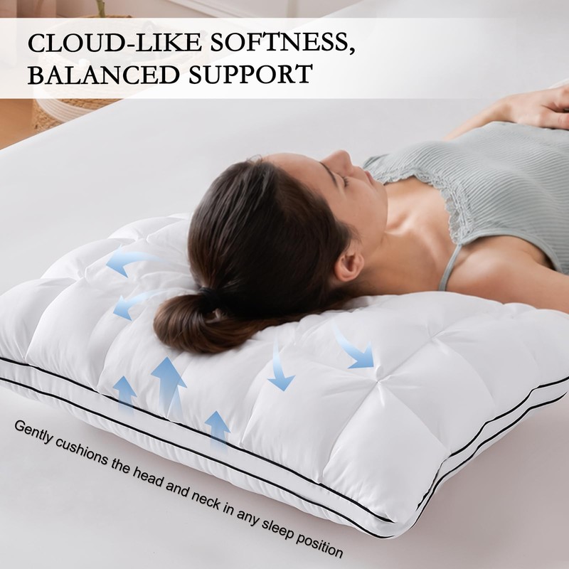 YOUR MOON Soft Support Pillow Queen Size, 100% Cotton Cover