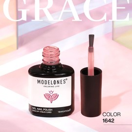 modelones Pink Gel Nail Polish Jelly Nude Pink Gel Polish French Tip Base Colors Valentine Translucent Soak Off U V Soap Nails for Nail Art Manicure at Home 15ML