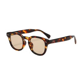 LJCZKA Retro Round Sunglasses for Men Women Vintage Small Circle Sunglasses Classic Unisex Trendy Shades UV400 Protection (Leopard Brown)