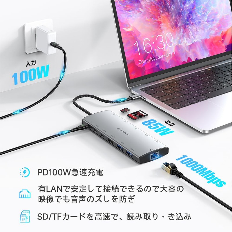 USB-C Hub Docking Station with 3 Screen Output, RSHTECH 12-in-1
