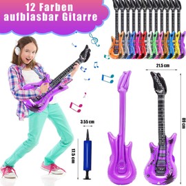 Tczecoo Pack of 12 Inflatable Guitar, Colourful Air Guitar, 12 Colours, Air Guitar, Air Guitars for Inflating, Guitar Inflatable with Pump for Theme Parties, Rock Party Decoration, 89 cm