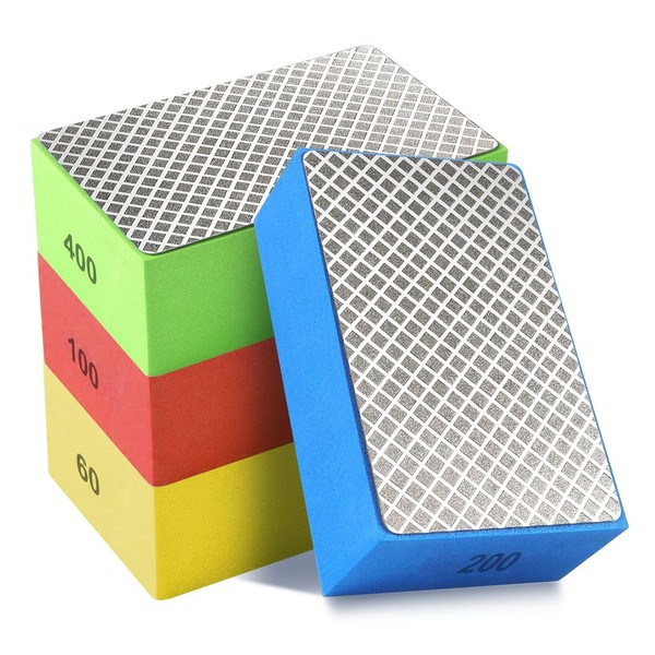 4Pack Hand Diamond Polishing Pads, Diamond Sanding Blocks 60# 100#