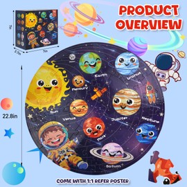 Floor Puzzles for Kids Ages 4-6 Solar System Jigsaw Puzzles 70 Piece Globe Space Planets Floor Puzzle 4-10 Planet Round Large Puzzle for Toddlers Geography Educational Toys for Boys&Girls Christmas