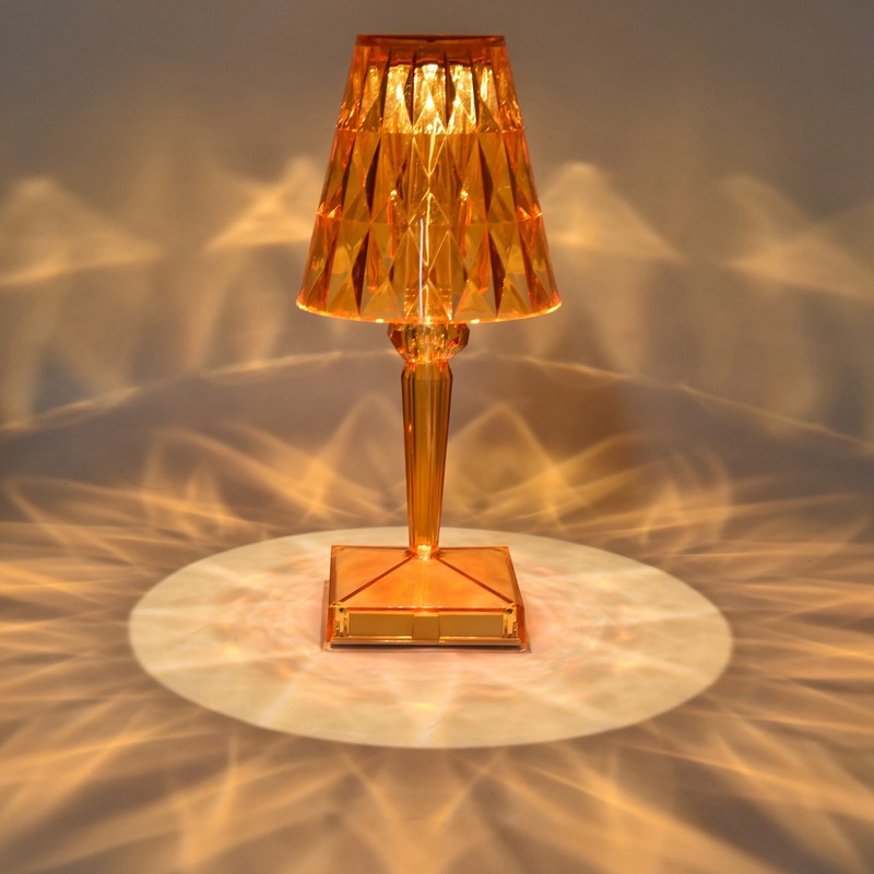 LED Crystal Table Lamp Transparent Prism Dimmable Desk Lamp USB