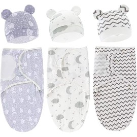 Baby Swaddle Sleep Sack with Hat Set for 0-3 Months 3-Pack Soft Cotton Newborn Wearable Swaddle Wrap for Girls Boys