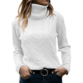 GeGekoko Womens Turtleneck Sweaters Cable Knit Long Sleeve Tops Pullover Soft Jumper White
