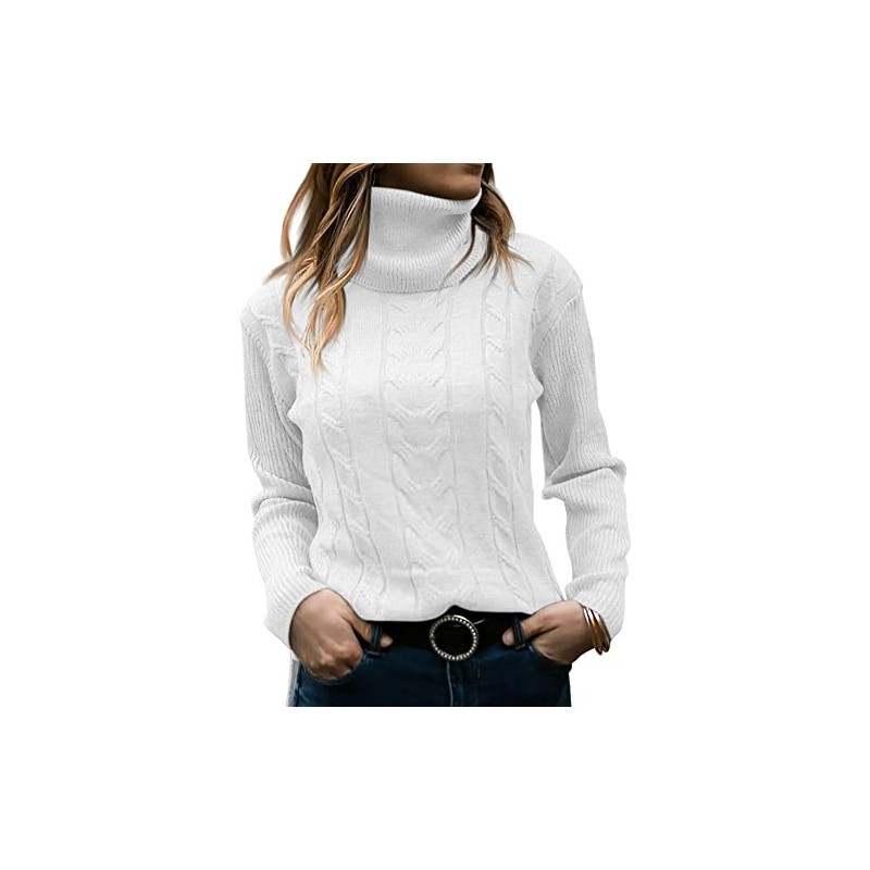 GeGekoko Womens Turtleneck Sweaters Cable Knit Long Sleeve Tops Pullover