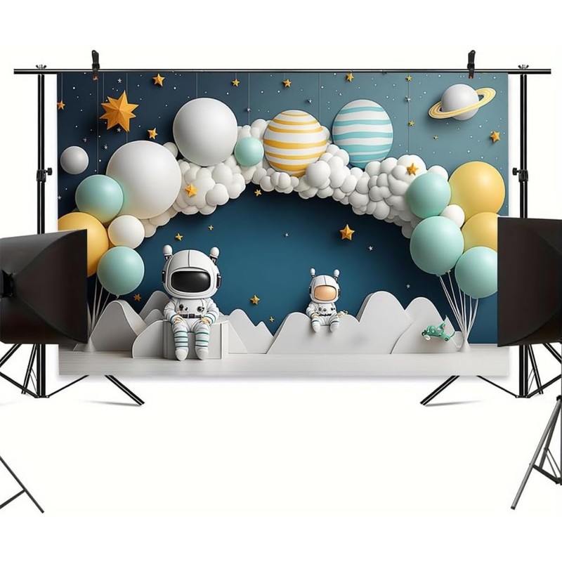 Astronaut Outer Space Theme Backdrop for Boy 1st Birthday Party