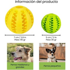 Pelota Multifuncional para Perros. 1 pza Grande y Chica, Dispensador de Comida, Limpieza Dental y Reducción de Ansiedad, Juguete para Perros Duradero 