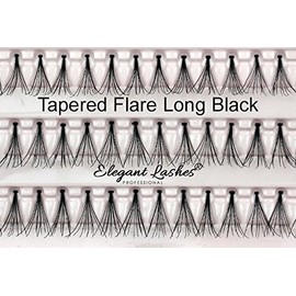 Elegant Lashes Tapered Flare Long Black Individual Eyelashes (Single Pack - 1 Tray)