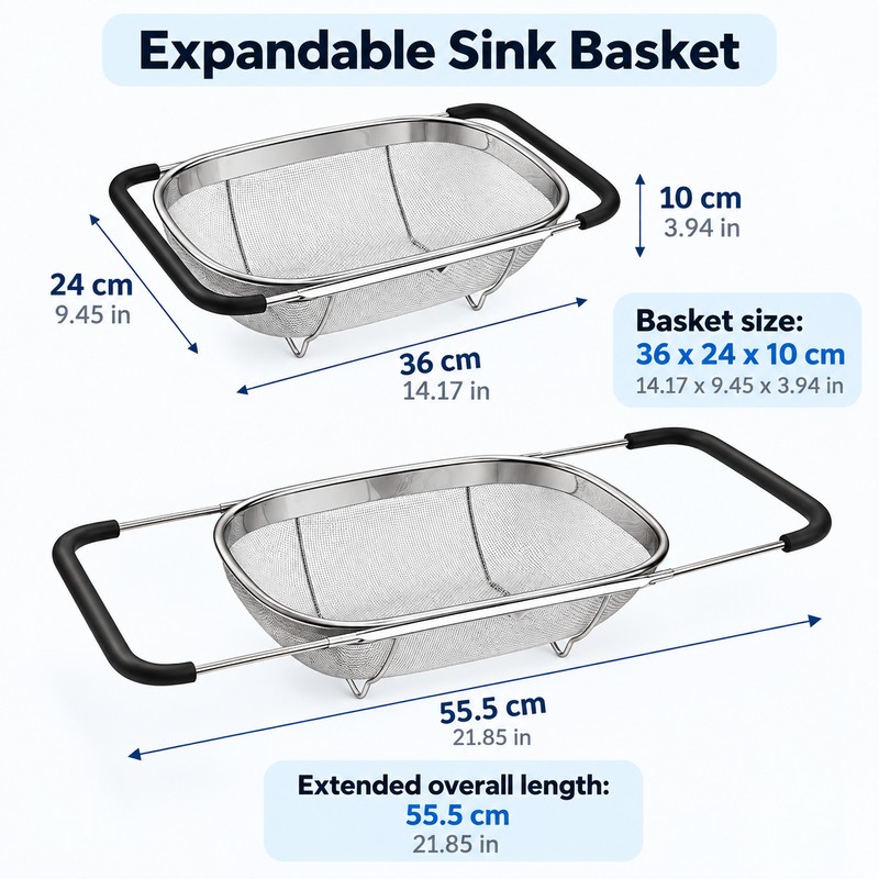 Adjustable Stainless Steel Sink Strainer Basket for Washing Produce –