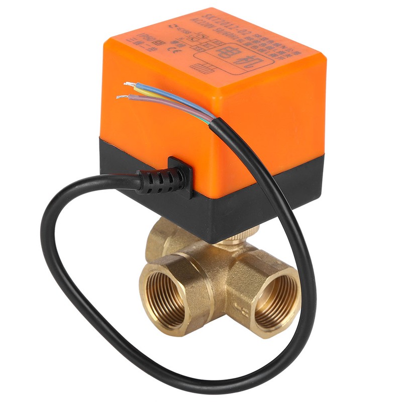 Motorized Ball Valve L Shape Orange Brass Electric Valves 3‑Wire